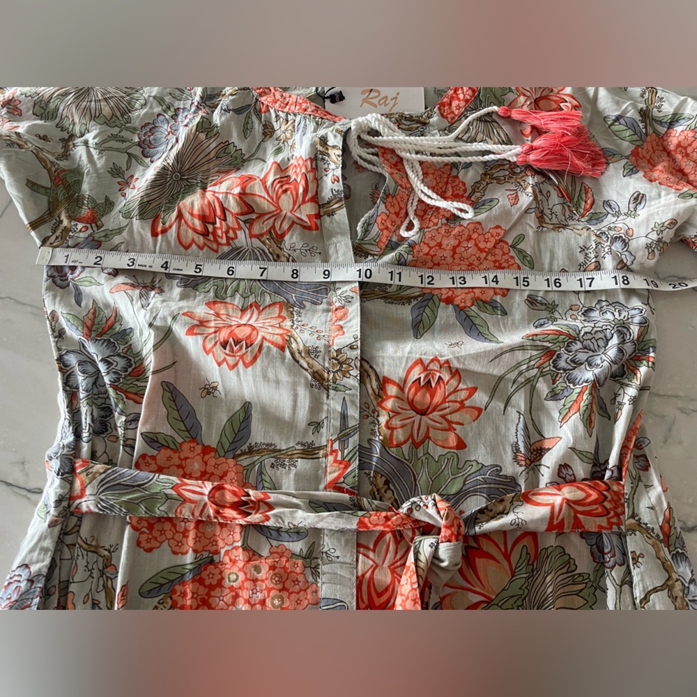 Women's RAJ NWT Boho Cotton Floral Print Midi Dress-Gray & Orange- Size Large - Picture 4 of 5